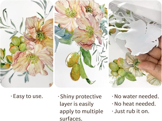 Floral Rub on Transfer for Furniture Vintage Large Flower UV DTF Transfer - Image 3