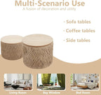 Kmax 24" Round Wood Nesting Coffee Table Set of 2 Handcraft Woven & Rope Rattan - Image 6