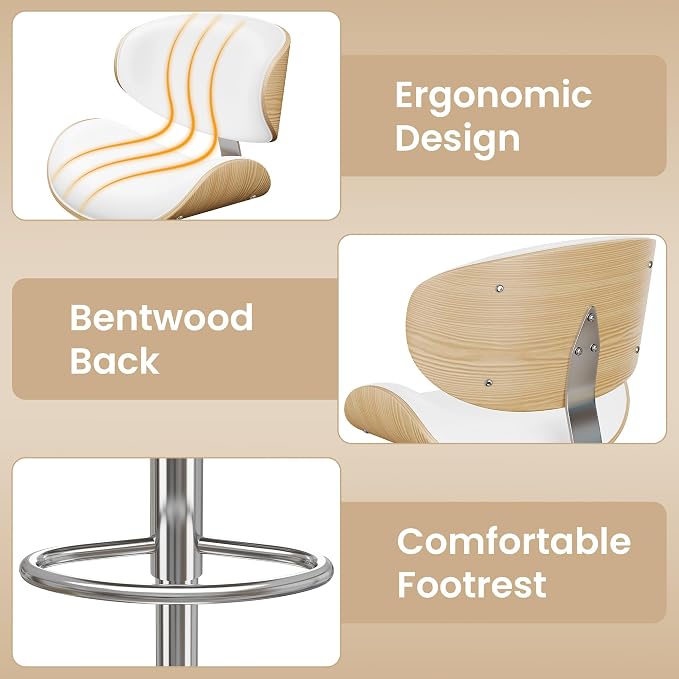 YaFiti Swivel Bar Stools for Kitchen Counter, Adjustable Bentwood Barstools - Image 4
