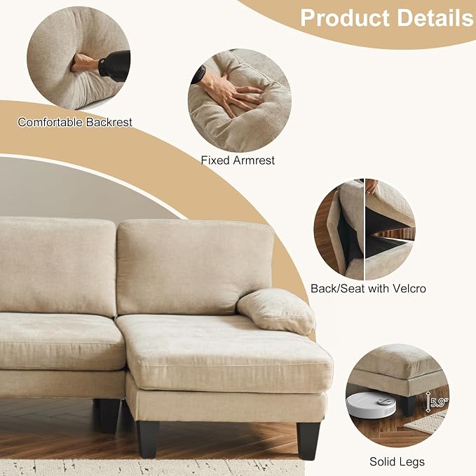 Karl home 111" Sectional Sofa U-Shaped 4-Seat Couch - Image 4