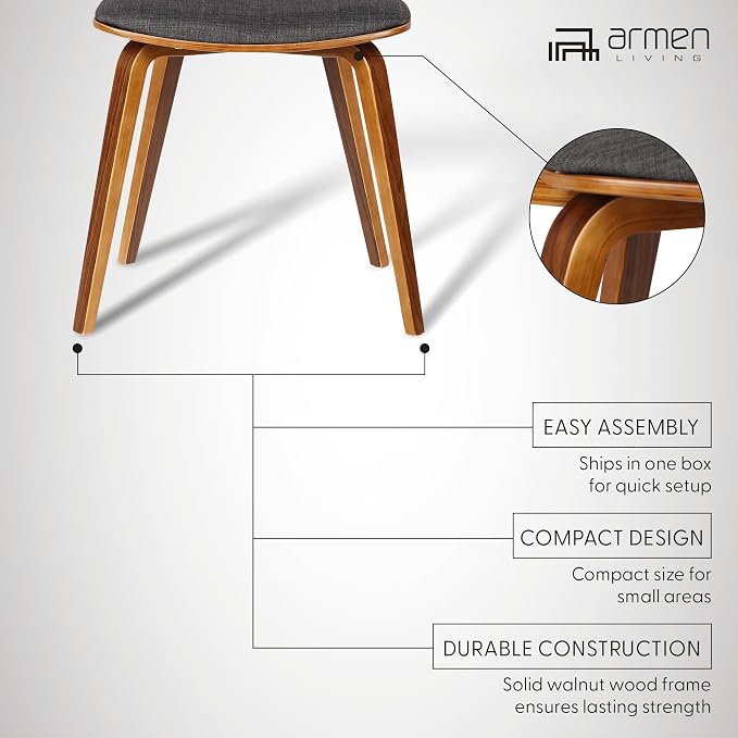 Armen Living Jaguar Dining Chair in Charcoal Fabric and Walnut Wood Finish - Image 4