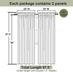 Turquoise Sheer Curtains 96 Inches Long 2 Pcs, Light Filtering Window Curtains - Image 3