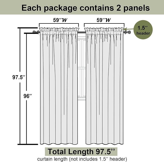 Sheer White Curtains 96 Inches Long 2 Panels Set, Solid Airy Voile Dual Rod - Image 2