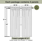 Navy Blue Sheer Curtains 96 Inches Long 2 Pcs, Light Filtering Window Curtains - Image 3