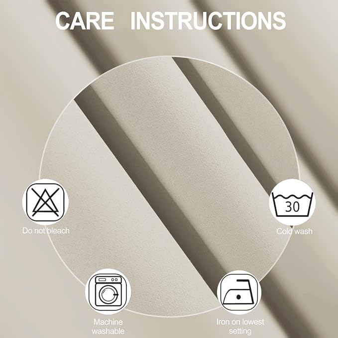 Light Beige Blackout Curtains 34 x 84 Inch Length/Set of 2 Curtain - Image 4