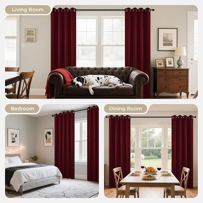 Joydeco Blackout Curtains for Bedroom 95 Inch Drapes 2 Panels Burgundy | - Image 8