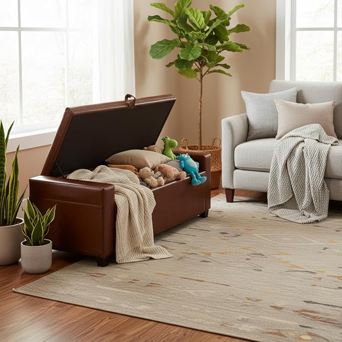 43.31'' Storage Ottoman Bench, Leather Upholstered Tufted Bedroom Bench - Image 8