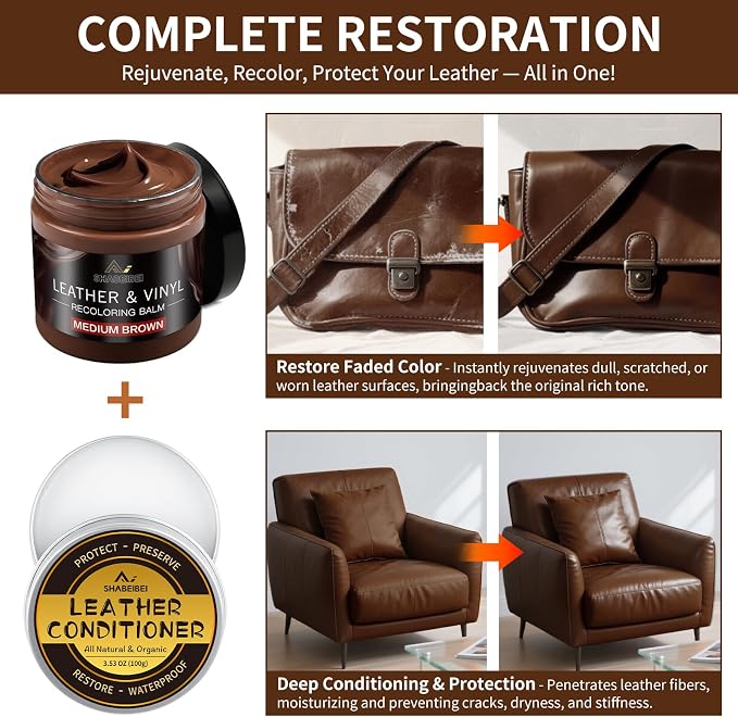Leather Recoloring Balm with 100ml Mink Oil, Medium Brown Leather Repair Kit - Image 2