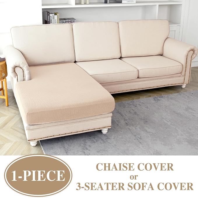 LA MEACK Couch Cushion Cover Chaise Lounge Cover Washable Separate Seat Chaise - Image 2