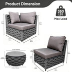 TWT Dark Gray 6-Piece Modular Outdoor Sectional Sofa Set, 5-Seater Woven Rope - Image 2