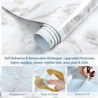 rabbitgoo Glossy Marble Contact Paper Peel and Stick Wallpaper 23.6" X 196.8" - Image 6