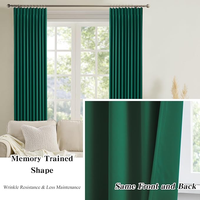 Dark Hunter Green Blackout Curtains 63 Inches Long, Christmas Home Decoration - Image 6