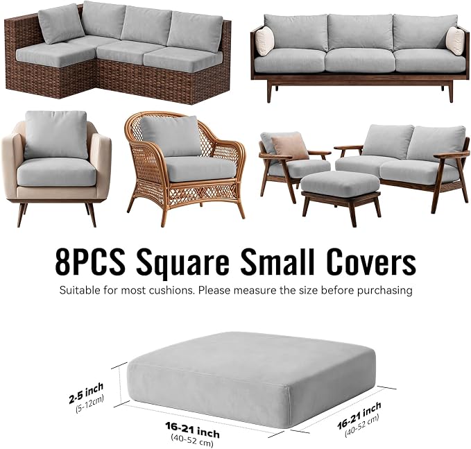 8Pcs Outdoor Cushion Covers, Stretch Patio Furniture Couch Chair Slipcovers | - Image 2