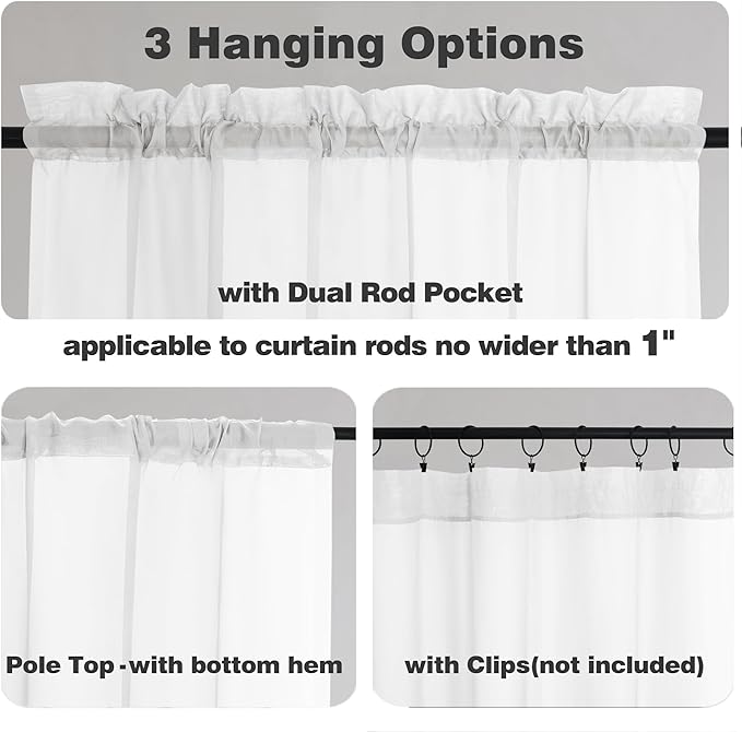 Chyhomenyc White Sheer Curtains 63 Inch Length 2 Panels | Light Filtering - Image 2