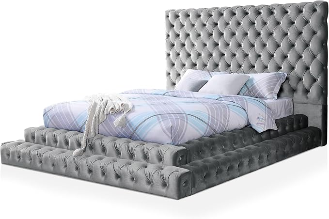 Furniture of America Sable Fabric Upholstered Step Up King-Size Platform Bed by FurnitureofAmerica
