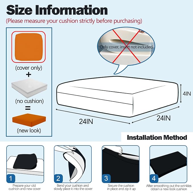 Sqodok Patio Cushion Cover 24x24 inch, Outdoor Seat Cushion Slip Cover - Image 2