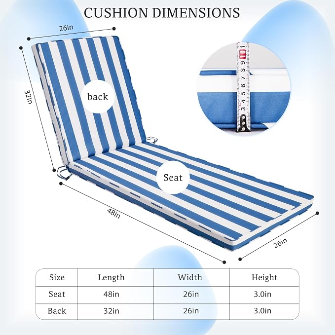 Chaise Lounge Cushions Outdoor Set of 2 - Image 2
