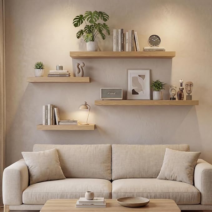 Oak Floating Shelves Set of 2，35.43in Wall Mounted Display Ledge Shelves - Image 7