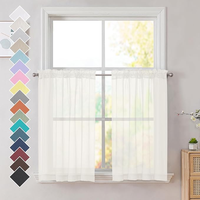 Ivory Sheer Curtains 36 Inch Length Kitchen Tiers by OVZME