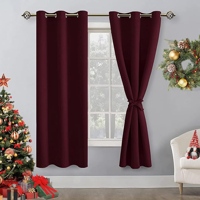 Blackout Curtains for Bedroom, 42 x 63 Inches Length, Burgundy | Thermal by Hiasan