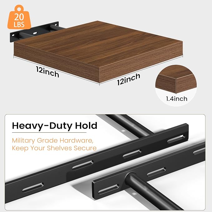 Fun Memories Floating Shelves for Wall, 12 Inch Set of 3 Rustic Wood Wall - Image 4