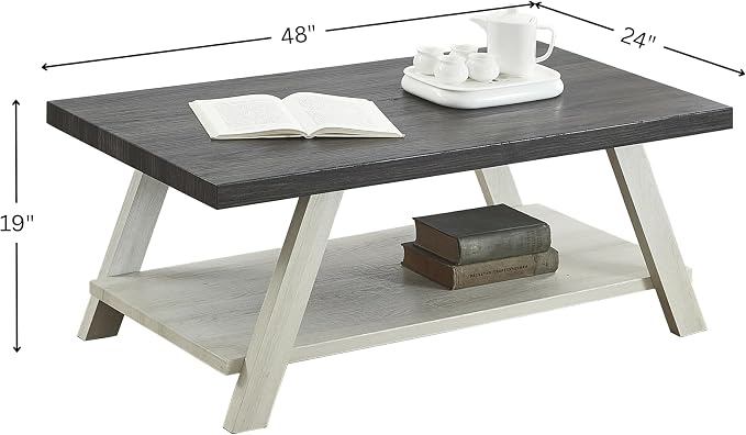 Contemporary Two-Tone Wood Coffee Table 48 in, Weathered Charcoal and Beige - Image 2
