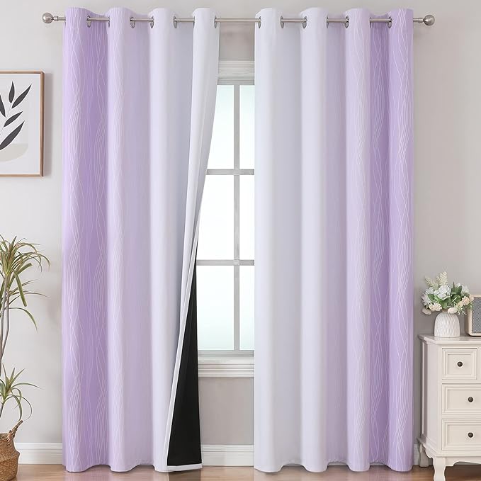 Lilac and Greyish White Ombre Blackout Curtains Living Room 84 Inches Long | by ESTELARTEXTILER