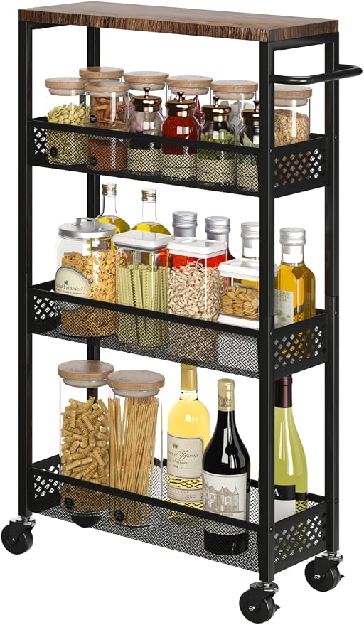 XYZLVSI Slim Storage Cart 4 Tier Narrow Kitchen Rolling Cart on Wheels - Image 9
