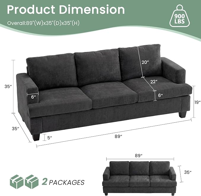 YOUDENOVA Sofa Couch, 3 Piece Set Comfy Sofa, 2 Loveseat & 3 Seater Sofa - Image 3