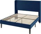 Allewie Queen Size Velvet Bed Frame/Vertical Channel Tufted Wingback - Image 9