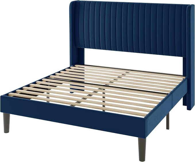 Allewie Queen Size Velvet Bed Frame/Vertical Channel Tufted Wingback - Image 9