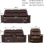 Breathable Leather Power Recliner Sofa Set, 3 Piece Living Room Furniture Set - Image 2