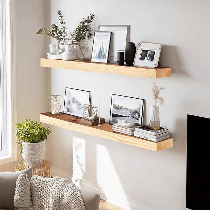 36x8x1.6 inch Floating Shelves Set of 2 – Solid Wood Rustic Wood Wall Mounted - Image 6