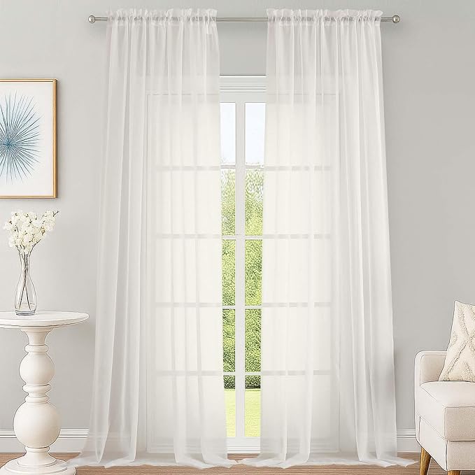 Extra Long Ivory Sheer Curtains 144 inch 2 Panels Set, Translucent Backdrop by OWENIE