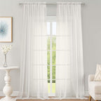 Extra Long Ivory Sheer Curtains 144 inch 2 Panels Set, Translucent Backdrop by OWENIE