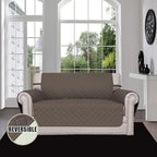 Easy-Going Reversible Couch Cover, 2 Cushion Sofa, Taupe/Ivory | Machine - Image 2