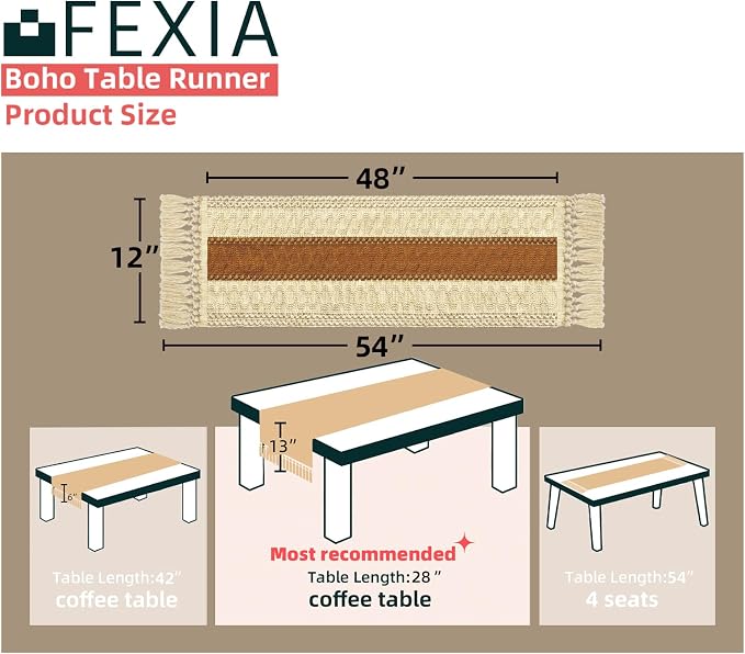 FEXIA Boho Table Runner 48 Inches Long Macrame Summer Decor Coffee Table Cover - Image 2