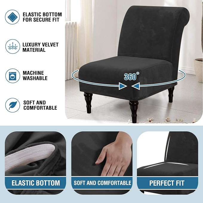 H.VERSAILTEX Armless Accent Chair Covers Thick Velvet Armless Chair Slipcovers - Image 6