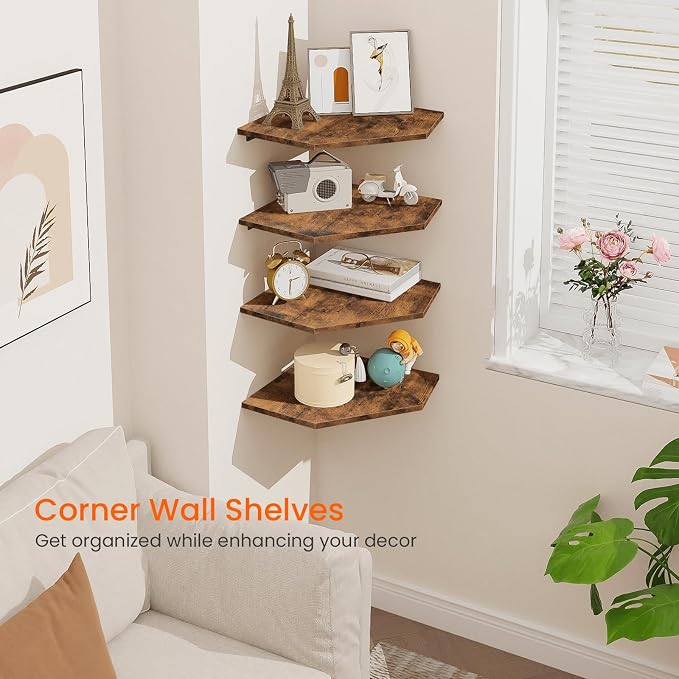 Homode Corner Shelf Wall Mount, Wood Corner Hanging Shelves - Image 4