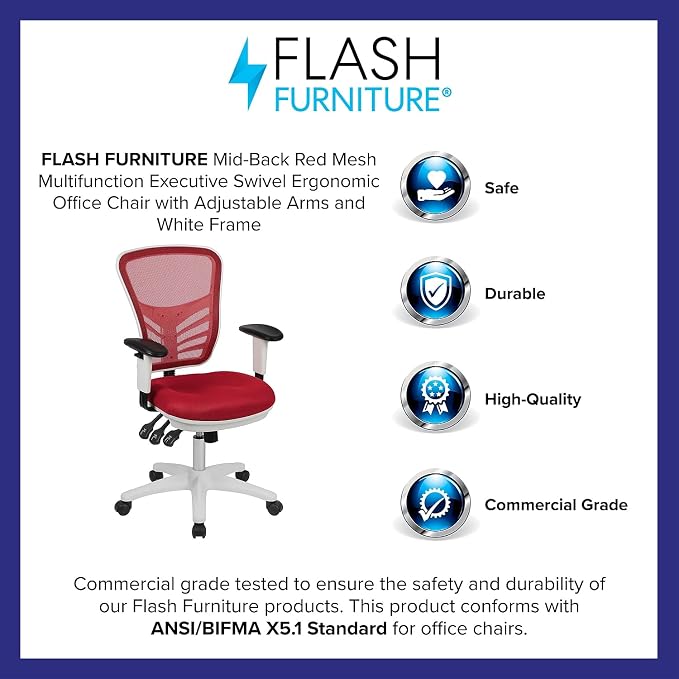 Flash Furniture Nicholas Mid-Back Red Mesh Multifunction Executive Swivel - Image 4