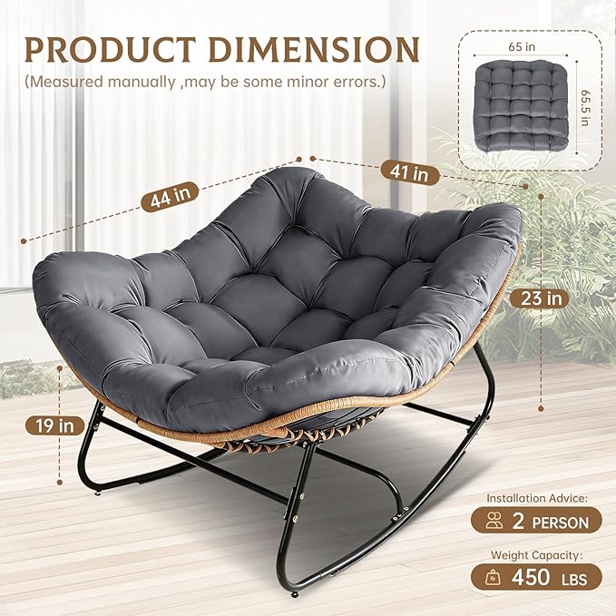 SUNCROWN Oversized Wicker Rocking Chair Indoor Outdoor, 450 LBS Heavy Duty - Image 3