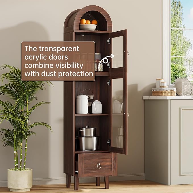 71" Tall Arched Cabinet with Acrylic Door, Modern Curio Arched Bookcase with - Image 5