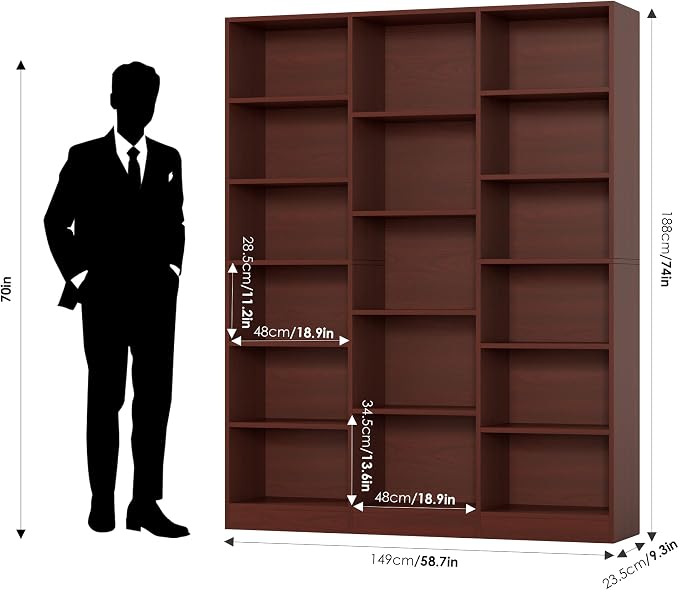 FACBOTALL Triple Wide Bookshelf, 6 Tier Large Bookshelf, Bookcase - Image 3