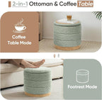 Round Storage Ottoman with Reversible Tray Lid, Folding Chenille Fabric - Image 5
