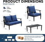 4 Piece Outdoor Patio Furniture Set, Oversized Metal Conversation Set - Image 2