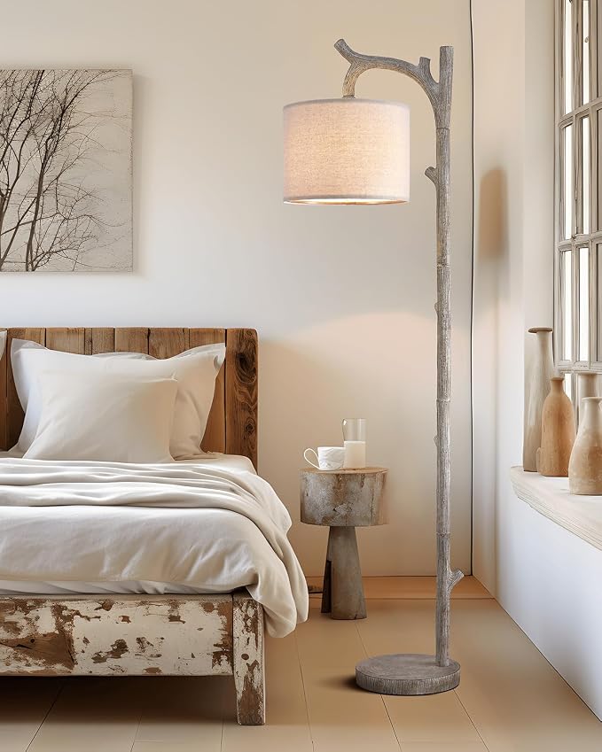 OYEARS Rustic Farmhouse Tree Trunk Floor Lamp Classic Country Wood Grain Resin - Image 3