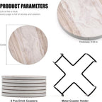 6Pcs Drink Coasters with Holder, Marble Style Ceramic Drink Coaster, Absorbent - Image 2