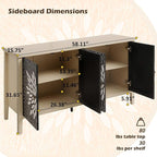 58'' Large Sideboard Buffet Kitchen Storage Cabinet, 4 Door Carved Modern - Image 2