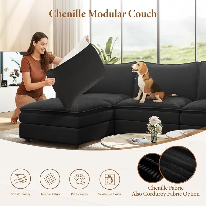 Vesgantti 108" Sectional Sleeper Sofa, 6-Seater Oversized Modular Cloud Couch - Image 5