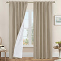 Taupe Full Blackout Linen Curtains 84 Inch by LAMIT